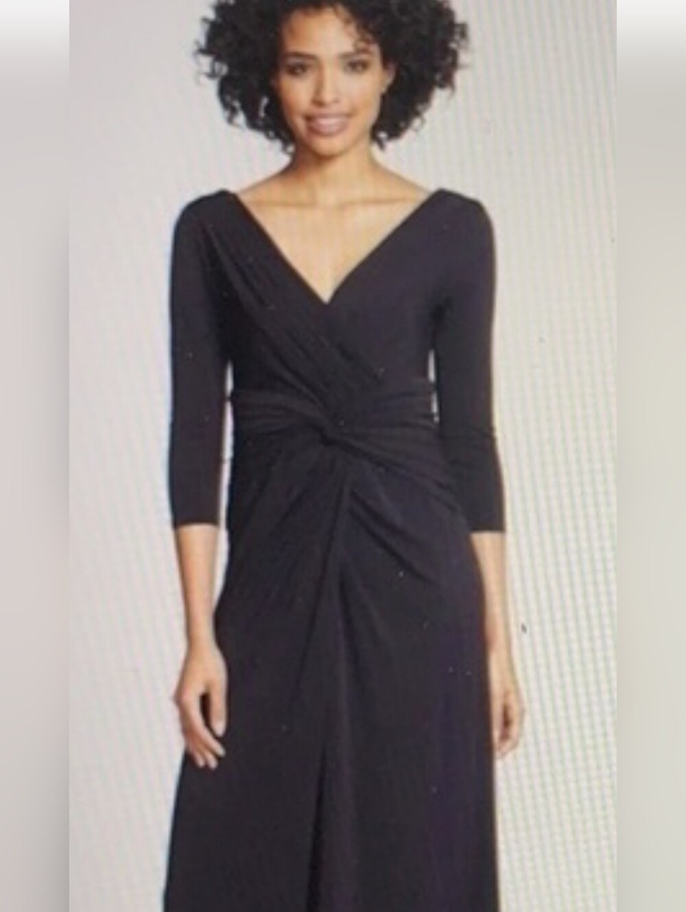 Tadashi Shoji Black V-Neck Twist-Front Long Sleeve Dress